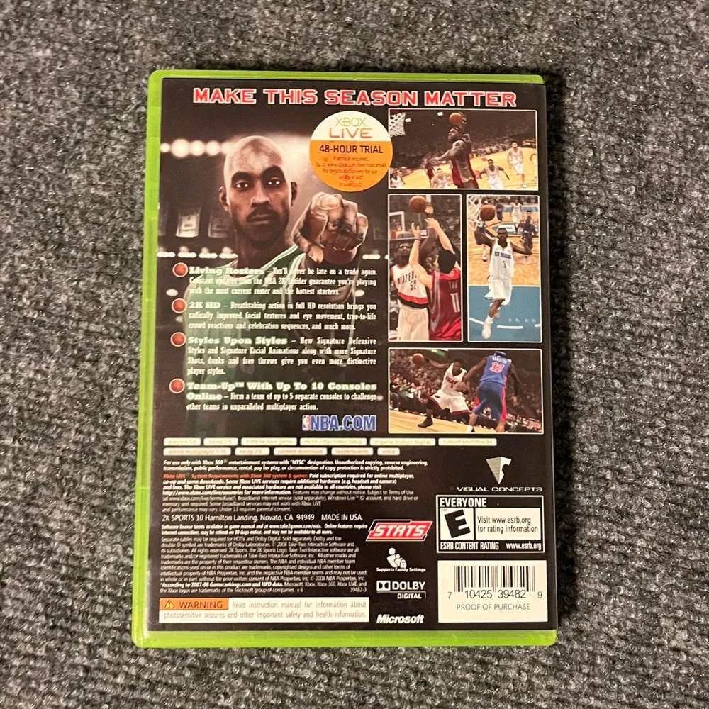 NBA 2K9 Xbox 360 2K Sports Kevin Garnett Basketball Video Game Display Box Case